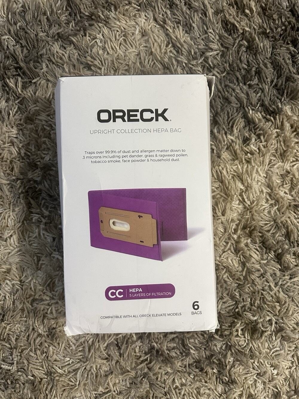 7 Genuine Oreck Type CC HEPA Upright Vacuum Cleaner Bags AK1CC6H Purple Open pac